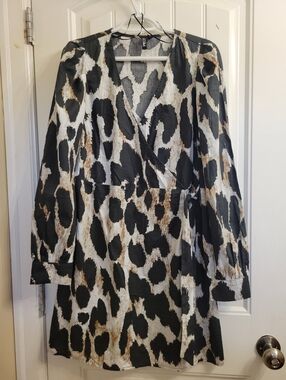 2/$25 Black & Brown Animal-Print Wrap Dress